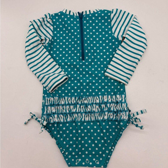 RuffleButts Aqua Polka Dot One Piece Rash Guard- 💥Size 2T💥 - Picture 7 of 10